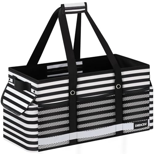DSDCDJ 48 l shoppingkorg, vikbar med ljusremsor – korg shopping med förstärkt botten – shoppingväska stor picknickkorg bärkorg med handtag – perfekt för shopping, picknick, resor