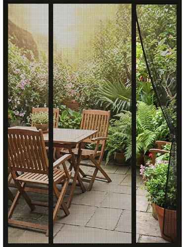 DTLLCZP Moustiquaire pour porte de balcon - Double porte - 150 x 210 cm - Fermeture magnétique - Sans perçage - Avec aimants plus puissants - Pour porte de cave et porte de terrasse