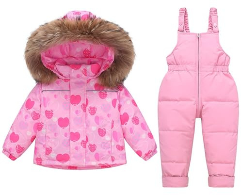 Ensemble Ski Enfant 2 Pièces Veste Capuche Et Salopette Pour Hiver Imperméables Coupe-Vent Vêtements de Ski Fille Chaude Combinaisons de Neige Hiver Salopettes Veste Snowsuit Jumpsuit de Sports