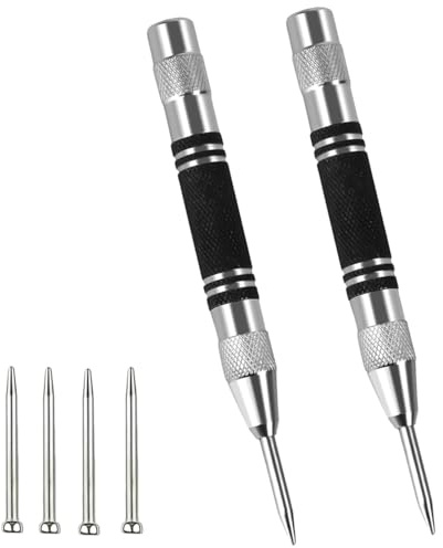 2 Piezas Punzón Central Automático con 4 Puntas de Repuesto y Tensión Ajustable - Granete Automático para Marcado Preciso en Metal, Madera, Vidrio, Plástico y Más .Herramienta de Perforación y Centro