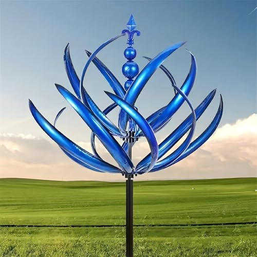 Metall vindsnurra för trädgård, vindsnurra trädgård lotus vindspel väderkvarn väderbeständig och stabil vindsnurra metall vindhjul med de bästa kullager, för dekoration, höjd 90 cm (blå)