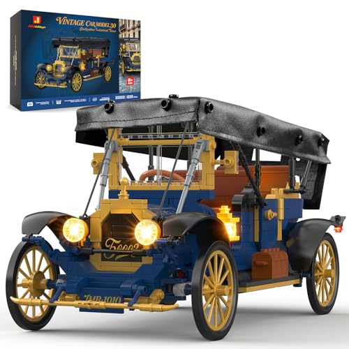 JMBricklayer Kit Modellismo Auto Retrò con Luci per Adulti Auto d'Epoca da Costruire con Mattoncini Tetto Pieghevole Similpelle 50003 Regalo per Appassionati di Veicolo Classiche