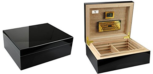 GERMANUS « Prandium » Humidor con higrómetro digital y GERMANUS Crystal humidificador para ca. 100 cigarros
