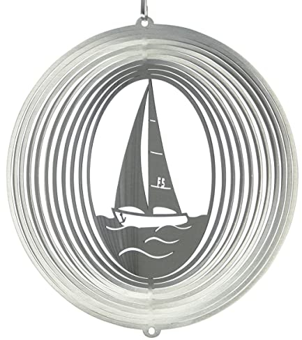 CIM Stainless steel wind spinner - SEGELBOOT SAILING BOAT 180 - light reflecting - diameter: 18cm - including ball bearing swivel and hook