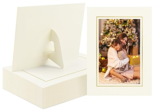 Golden State Art, Pack Of 25, 4X6 Paper Picture Frames With Easel, Photo Frame Cards, Diy Cardboard (Color Ivory Gold Lining) | With Easel, Photo Frame Cards, DIY Cardboard