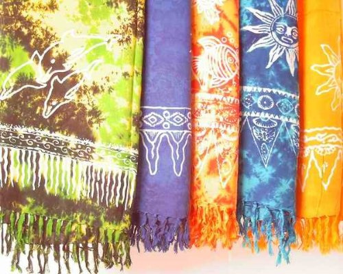 Kunsthandwerk Asien STAMPBATIK Sarong, pareo, fasciatoio, telo mare, colori assortiti, giallo