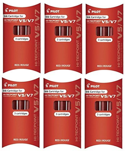 Pilot bxc-v5/V7 Rouge Recharge Cartouches d'encre de rechange de remplacement pour stylo roller Hi-Tecpoint V5 et système V7 Cartouche d'encre liquide rechargeable (Lot de 6–18 Cartouches)