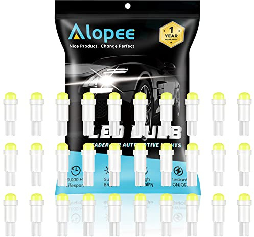 Alopee Lampadine Mini LED W1.2W T5/74/73/2723/2721 Bianco- COB 1 SMD 12V 20Lumen per Luci Plancia e Porta (Confezione da 30)