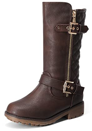 DREAM PAIRS Girls Trendy Knee Boots,Brown,2 Big Kid
