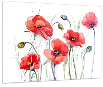 Vidrios decorativos 100x70cm Cuadro Sobre Vidrio Moderno flor amapola prado Grande Dormitorio Cocina Cuadros Pared Impresiones Decoracion Salon Impresión en Cristal Wall Art Prints GAA100x70-3584