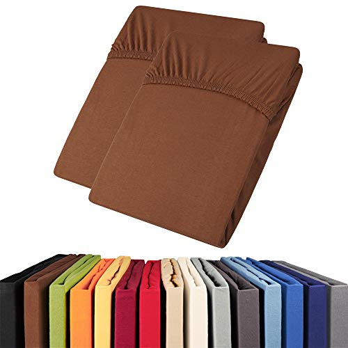 aqua-textil Viana Topper Laken Doppelpack 140x200-160x200 cm braun Baumwolle Spannbetttuch Jersey Spannbettlaken
