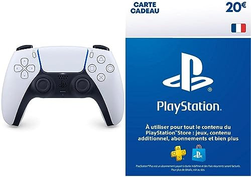 Manette PlayStation 5 officielle DualSense, Sans fil, Batterie rechargeable, Bluetooth, Couleur : Bicolore + Carte Cadeau PSN | 20 EUR | Code de téléchargement (PS5/PS4/PS3)