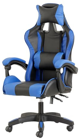 Baroni Toys Sedia Gaming, Sedia da Ufficio con Poggiatesta e Schienale Regolabile, Ergonomica con Supporto Lombare, Altezza Regolabile, 50x55x117 cm, Blu