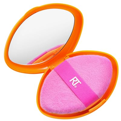 Real Techniques Miracle 2-In-1 Powder Puff + Travel Case, Dual-Sided Makeup Blending Puff, Elastic Band, Precision Makeup Sponge and Powder Puff, For Liquid, Cream and Powders, Travel Case, 2 Count