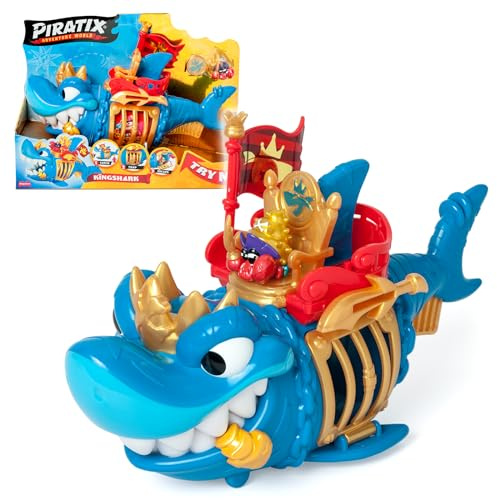 PIRATIX, Adventure World King Shark– Tiburón articulado, con una Jaula para capturar a los Piratix rivales. Incluye 1 tiburón, 1 Tesoro Exclusivo, 1 Piratix Exclusivo y 1 Accesorio