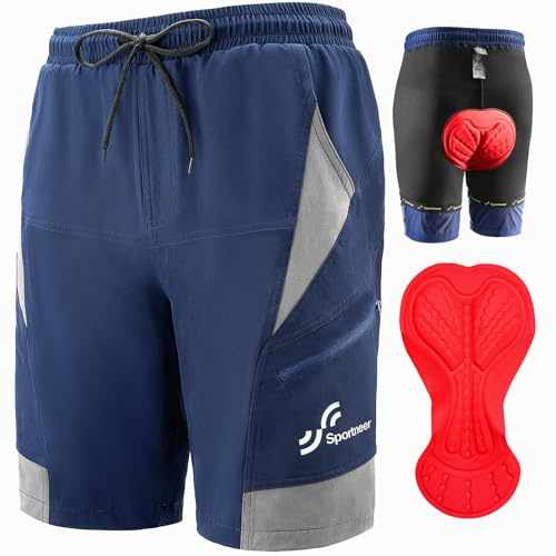 Sportneer Pantaloncini da Montagna MTB Uomo, Pantaloncini da Ciclismo con 3D Cuscino Pantaloncini Ciclismo Biciclette, Bici MTB Pantaloni Traspirante Shorts per Ciclismo da Corsa All'aperto