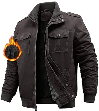 Niwicee Giacca Invernale da Uomo Jacket di Transizione Calda con Interno in Pile Giacca Casual Cerniera Cappotto in Cotone con Tasche Fleece Multiple Giubbotto Giacca da Volo Elegante