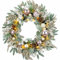 YULETIME 61 cm Weihnachtskranz Künstlicher Weihnachtskranz mit Kugeln, Beeren, Blättern, Fichtenzweigen, verschneiten Tannennadeln (rosa Kugel) (Verkauft in der EU ohne Licht)