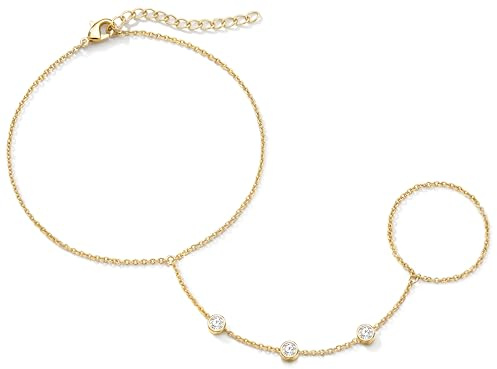 Gokeey Hand Chain Bracelet for Women, 14K Gold Plated Dainty Cubic Zirconia Bracelet Finger Ring Chain for Women Body Jewelry Fashion Stuff