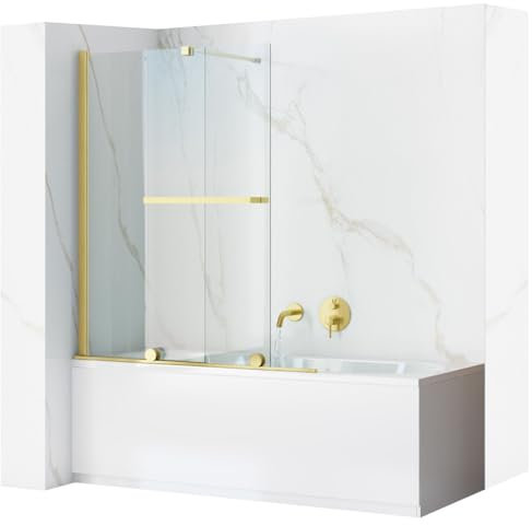 Rea Paroi de Baignoire Fabian Gold Brush 100 Pare-Baignoire 100 x 140 cm Épaisseur du Verre 5 mm (Finition du Profil : Or Brossé)