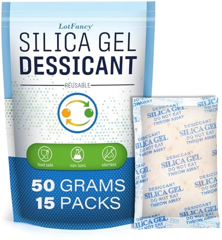 LotFancy Bolsas de Gel de Sílice 50g x 15 Packets, Reutilizable