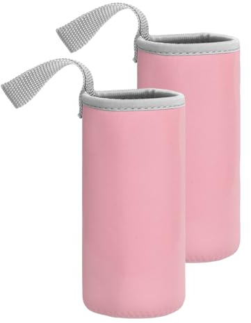sourcing map 2 fundas de neopreno para botella de agua, 355 ml, aisladas, bolsa de transporte plegable para botellas de agua con asa, color rosa