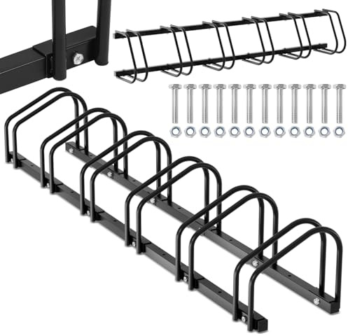 Izrielar Aparcabicicletas para 6 bicicletas, soporte de bicicleta para el suelo con distancia entre ruedas de 30 cm para una anchura de neumático de 35-55 mm, soporte de bicicleta para montaje en