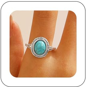 Allereya Bague Gothique Ethnique Turquoise Bague Turquoise Pierre Précieuse Bague Ovale Turquoise Argent Bague Ouverte Réglable Bague Turquoise Doigt Bijoux Pour Femmes