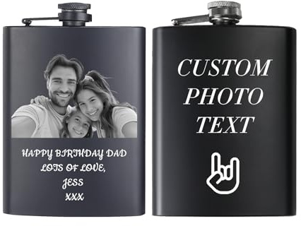 Personalised Hip Flask for Men Women Custom Flask Alcohol with Engraved Photo Text Whiskey Flasks Gifts for Dad Grandpa Him Husband Groomsman Fathers Day Christmas (Personalized Photos)