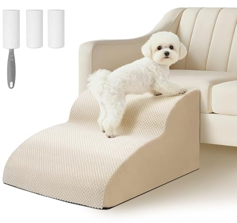 Ezvsevuo Escalier pour Chien à 2 Marches, Escalier pour Chiens Antidérapant et Imperméable, Rampe pour Chien Chat avec Housse en Tissu Amovible, Escaliers Doux pour Animaux, pour Canapé et Lit, Beige
