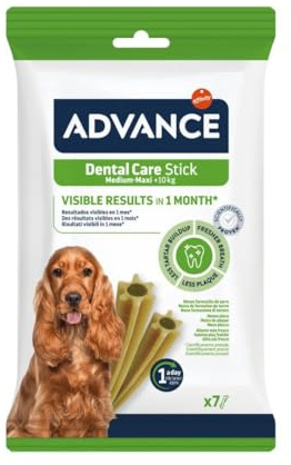 Advance Snack Cane Dental Care Stick Medium/Maxi gusto Cereali, snack per cani per la cura dei denti, per cani di tutte le taglie e razze | 1 confezione da 7 sticks.