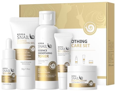 Snail Korean Mucin Skincare Set for Teenage Girls, 5PCS Snail Mucin Skin Care Gifts for Women, with Cleanser, Toner, Serum, Eye Cream & Essence Cream, Deep Hydration&Smooth Fine Lines&Minimize Pores