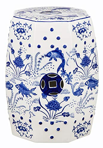 Safavieh Castle Gardens Collection Glazed Ceramic Blue Cloud 9 Chinoiserie Garden Stool