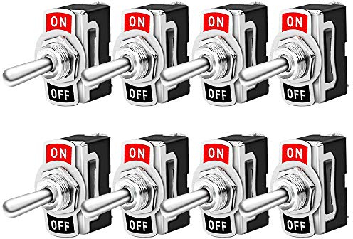 QitinDasen 8Pcs Professionell 15A 250V / 20A 125V Auto Kippschalter, SPST 2-Polig Rocker Toggle Switch, EIN/AUS 2 Position Wippschalter mit Metallhebel, für PKW, LKW, Boot