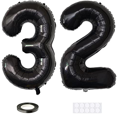 Xihuimay Globos numéricos 32 de 40 pulgadas de globo digital alfabeto 32 globos de cumpleaños dígito 32 globos de helio grandes globos para fiestas de bodas, despedidas de soltera, negro número 32