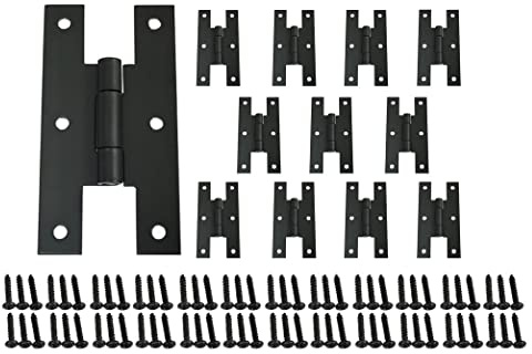 QCAA Black Steel H-Hinge, for Cabinet Doors, Matte Black, 12 Pack, Made in Taiwan