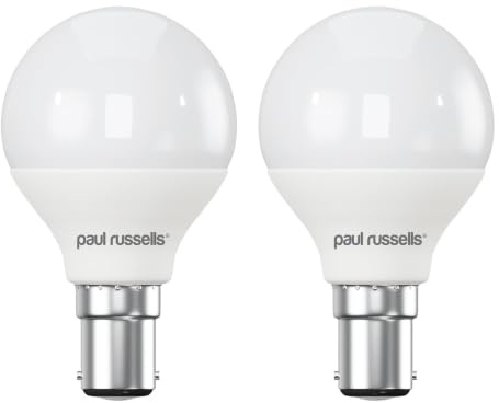 paul russells LED Golf Ball – Small Bayonet Fitting Dimmable Light, 5.5W B15 G45 LED Bulbs, 40w Equivalent, 6500K Daylight, Dimmer SBC Energy Saving Ceiling Lightsbulbs, 2 Pack