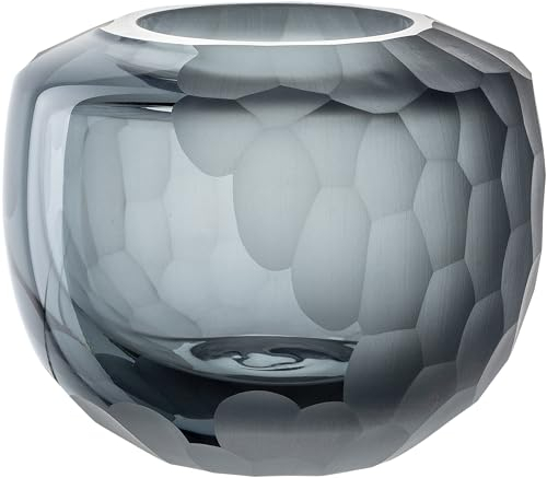 LEONARDO HOME Bellagio Tischvase - Vase aus hochwertigem Glas mit Struktur außen - Handarbeit - Höhe 10 cm, Durchmesser 11 cm - Anthrazit, 036444