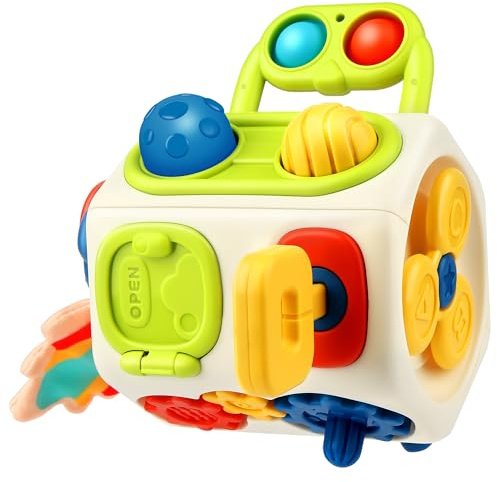 Vanmor 10-in-1 Busy Cube for 18+ Months Toddlers - 8-Sided Montessori Sensory Activity Cube with Fine Motor Skills Learning, Travel Fidget Toys for Airplane Car Seat, Gift for Boys Girls