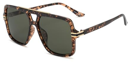 OUWEN Retro Polarized Square Sunglasses Green Tortoise Big Designer Green Lens Sun Glasses for Women Men OW2237B