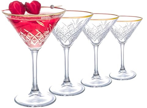 Vintage martiniglas set med 4. Cocktailglas med guldkantade, espresso Martini-glas, margarita-glas, prosecco-glas, kupéglas, champagneglas med lång stjälk. (230 ml)