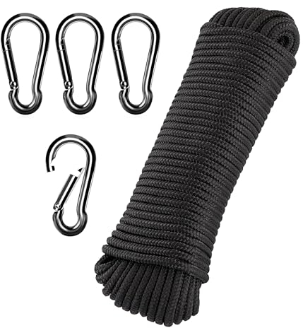 Dantolo 20M Fahnenmast Zubehör Seile,Nylon Flaggenseil für Haus Außenbereich,Fahnenmast Seil Wetterfest mit 4 Karabinerhaken (Schwarz)