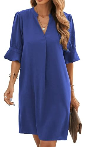 Famulily Women's V Neck Half Sleeve Shirt Dress Elegant Summer Casual Solid Color Short Dress S-XXL