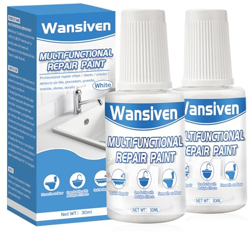 Wansiven Tile Paint, Enamel Touch Up Pen 30ml, Easy and Quick Drying Gloss Finish Bathroom Repair Paint Suitable for Kitchen, Bathroom, Fridge, Shower, Sink (White-2pack)