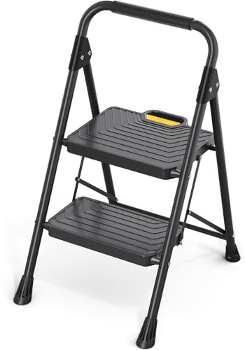 KINGRACK Escabeau à 2 marches en Acier Robuste avec Larges pédales antidérapantes, Main Courante, Design de Verrouillage sécurisé, Passe Les Tests de Charge de 362,9 kg, échelle Pliable Portable pour