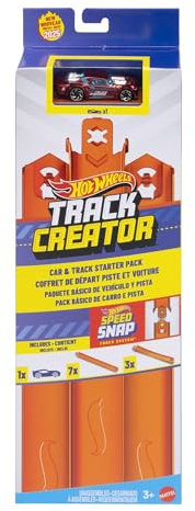 Hot Wheels Toy Car Track Set, Track Creator Starter Pack with 1:64 Scale Die-Cast Vehicle, 10 Feet of Speed Snap Flex & Molded Track with 2 Adapters, JDW43