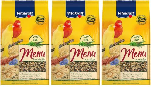 Vitakraft - Menú Premium para Canarios con Mezcla de Semillas y Granos, Alimento Principal - 1 kg (Paquete de 3)