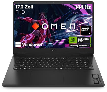 HP Omen Gaming Laptop | 17,3 Zoll FHD-Display - 144 Hz | AMD Ryzen 7 8845HS | 16 GB DDR5 RAM (2x8 GB) | 512 GB | NVIDIA GeForce RTX 4060 Laptop-GPU (8 GB) | QWERTZ | Windows 11 Home | Shadow Black