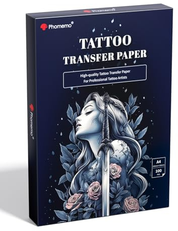 Phomemo Premium Tattoo Transfer Paper, M08F Plus Professional A4 Transfer Paper for Tattooing, Stencil Paper for Tattoos Compatible with M08F TP81 M08F Plus A886 A887 Tattoo Printer, 100 Sheets