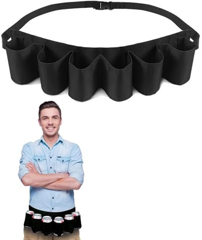 TPZORJX 1 pezzo Cintura da birra, 6 portabottiglie di birra o porta lattine, cintura portatile, cintura regolabile portabottiglie di birra e vino per campeggio, festival, addio al celibato(nero)